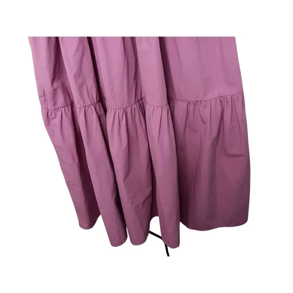 New Easel Los Angeles Tiered Midi Pink Ruffle Strap Pockets Cotton Dress S - Picture 3 of 16